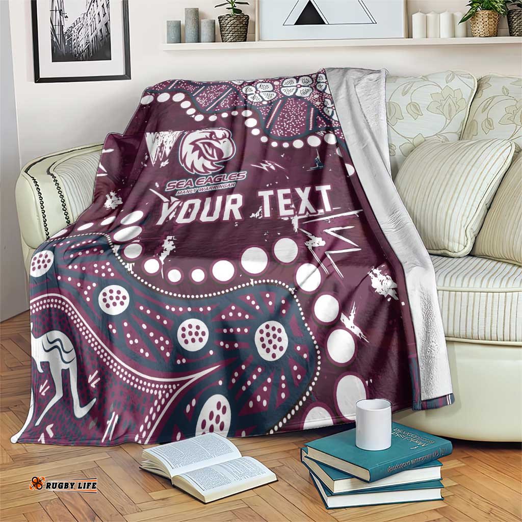 Personalized Manly Warringah Sea Eagles Blanket Aboriginal Pattern with Graffiti Style Design TS04