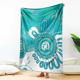 NAIDOC Week 2026 Blanket 50 Years Deadly Dhari Cyan Aboriginal Art LT14
