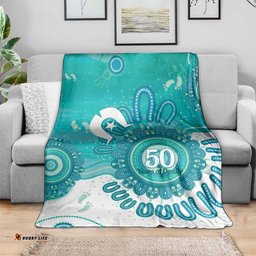 NAIDOC Week 2026 Blanket 50 Years Deadly Dhari Cyan Aboriginal Art LT14