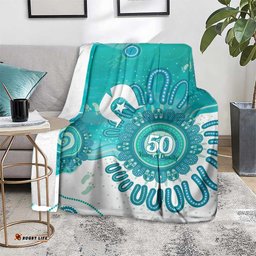 NAIDOC Week 2026 Blanket 50 Years Deadly Dhari Cyan Aboriginal Art LT14