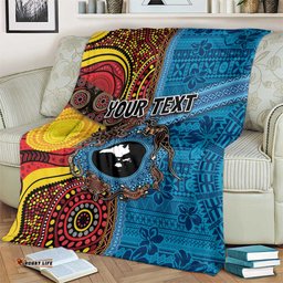 Personalised Australia and Fiji Together Blanket Tribal Palm Tree with Tapa and Aboriginal Animals Half Style LT03