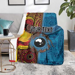 Personalised Australia and Fiji Together Blanket Tribal Palm Tree with Tapa and Aboriginal Animals Half Style LT03