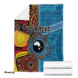 Personalised Australia and Fiji Together Blanket Tribal Palm Tree with Tapa and Aboriginal Animals Half Style LT03
