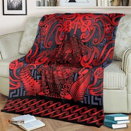 New Zealand Taiaha Maori Blanket Whero Minimalist Silver Fern Tukutuku Motif LT9