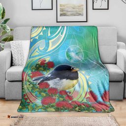New Zealand Tomtit Blanket Maori Koru With Pohutukawa Galaxy Style LT05