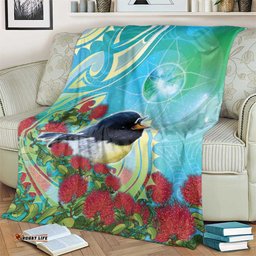 New Zealand Tomtit Blanket Maori Koru With Pohutukawa Galaxy Style LT05