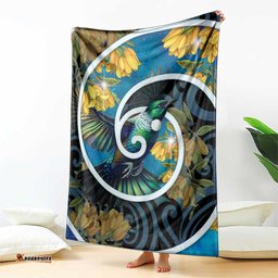 New Zealand Tui Bird Blanket Maori Koru With Kowhai Flowers LT05