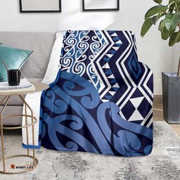 New Zealand Blanket Aotearoa Kowhaiwhai Mix Taniko Art - Blue LT14