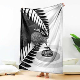 New Zealand Silver Fern Curling Personalised Blanket Aotearoa Kiwi Ponga Black White Version LT14