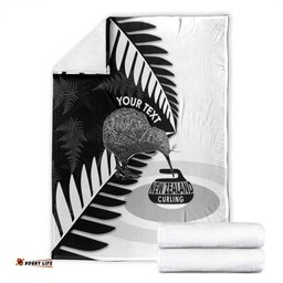 New Zealand Silver Fern Curling Personalised Blanket Aotearoa Kiwi Ponga Black White Version LT14
