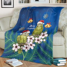 New Zealand Kakapo Christmas Blanket Owl Parrot Santa Sliver Fern Manuka - Blue LT14