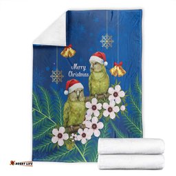 New Zealand Kakapo Christmas Blanket Owl Parrot Santa Sliver Fern Manuka - Blue LT14