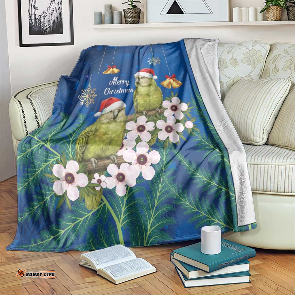 New Zealand Kakapo Christmas Blanket Owl Parrot Santa Sliver Fern Manuka - Blue LT14