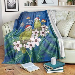 New Zealand Kakapo Christmas Blanket Owl Parrot Santa Sliver Fern Manuka - Blue LT14