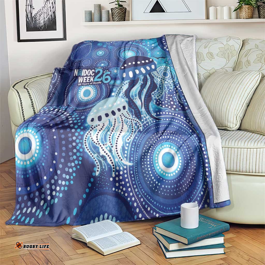 NAIDOC Deadly 50 Years Blanket Jellyfish Aboriginal Culture Inspired Blue LT9