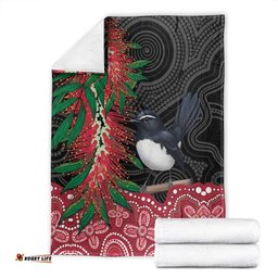 Willie wagtail Australia Blanket Aussie Bottlebrushes Aboriginal Art LT14
