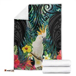 Sulphur-crested Cockatoo New Zealand Blanket Paua Shell Aotearoa Maori Tropical Flowers LT14