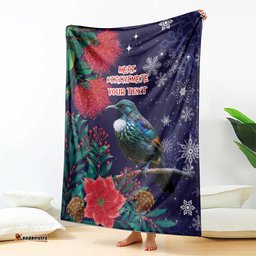 Tui Meri Kirihimete Personalised Blanket Pohutukawa Flowers Blue Motif LT9