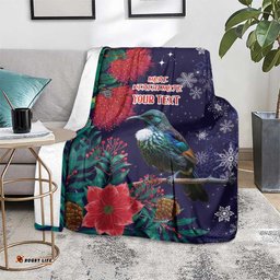 Tui Meri Kirihimete Personalised Blanket Pohutukawa Flowers Blue Motif LT9