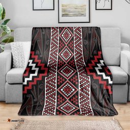 Red Tukutuku Pattern Aotearoa Blanket Niho Taniwha and Puhoro Motifs LT7