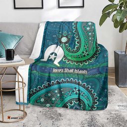 Torres Strait Islands Blanket Dhari Emblem Vibrant Teal Indigenous TS04
