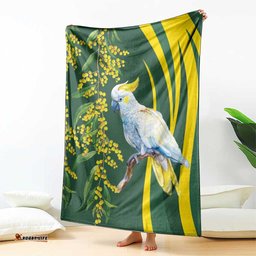 White Cockatoo and Golden Wattle Blanket Australian Native Bird LT9