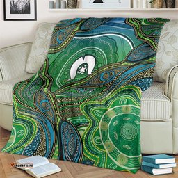 Torres Strait Islands Blanket Indigenous Ocean Wave Dot Green Color TS04