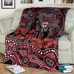 St Kilda Saints ANZAC Day Blanket Indigenous Dot Art with Poppy Flower Tribute TS04
