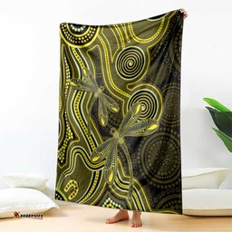 Yellow Indigenous Dragonfly Australia Blanket Aboriginal Art LT14