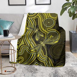Yellow Indigenous Dragonfly Australia Blanket Aboriginal Art LT14