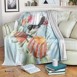 Willie wagtail Australia Blanket Banksia Bottlebrushes Watercolor Stylized LT14