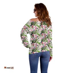 Aussie Pink Cockatoo Flowers Seamless Pattern Off Shoulder Sweater LT9