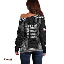 Aotearoa Toitu Te Tiriti Off Shoulder Sweater No Kiwi Without Iwi LT05