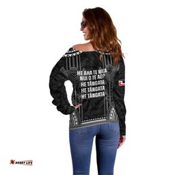 Aotearoa Toitu Te Tiriti Off Shoulder Sweater No Kiwi Without Iwi LT05