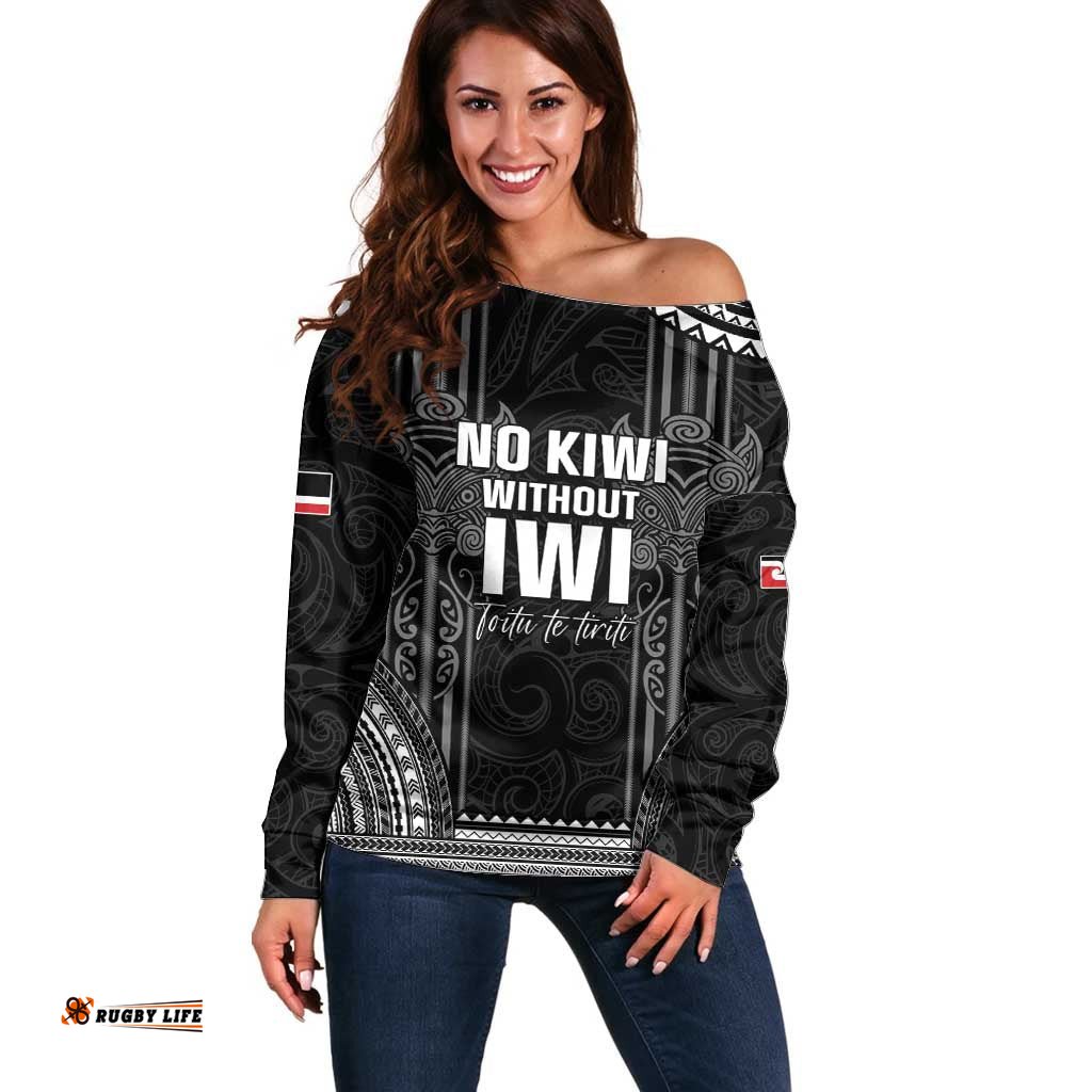 Aotearoa Toitu Te Tiriti Off Shoulder Sweater No Kiwi Without Iwi LT05