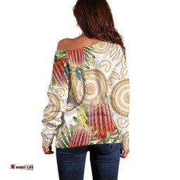 Australia Banksia Off Shoulder Sweater Aussie Native Flowers Indigenous Art LT14