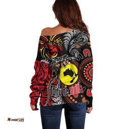 Aotearoa and Australia Toitu Te Tiriti Off Shoulder Sweater Honour the Treaty - Stand Together Stand Stronger LT03