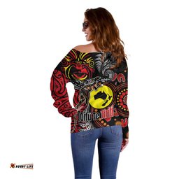 Aotearoa and Australia Toitu Te Tiriti Off Shoulder Sweater Honour the Treaty - Stand Together Stand Stronger LT03