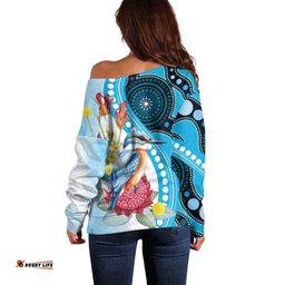 Australia Azure Kingfisher Off Shoulder Sweater Australian Native Flowers Indigenous Art LT14