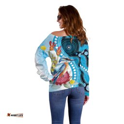 Australia Azure Kingfisher Off Shoulder Sweater Australian Native Flowers Indigenous Art LT14
