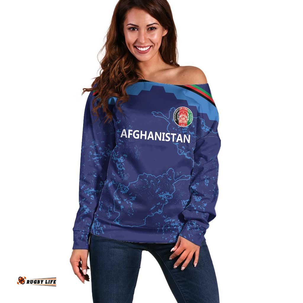 Afghan Atalans Cricket Custom Off Shoulder Sweater Afghanistan Map with Sporty Style LT9