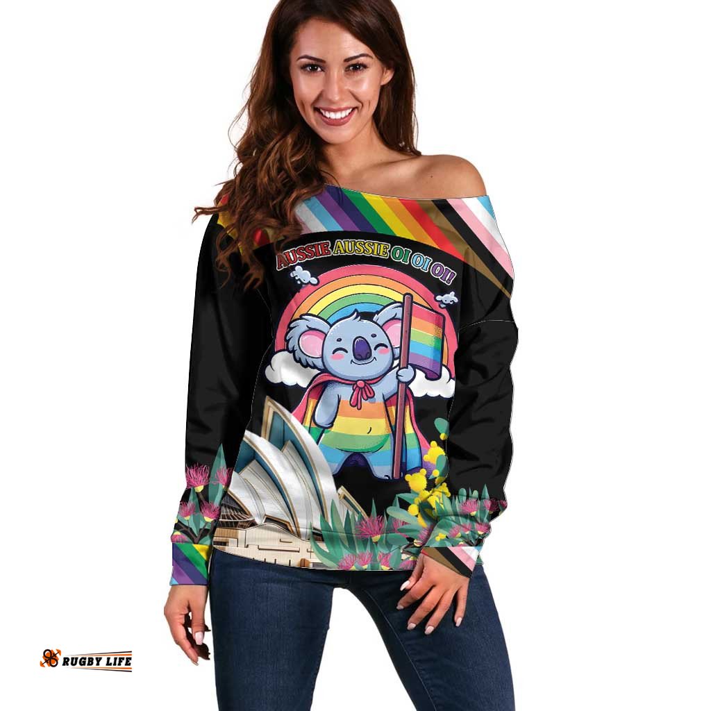 Aussia Pride Month Rainbow Koala Off Shoulder Sweater LT9