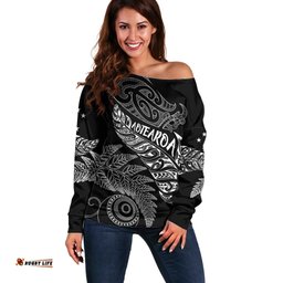 Aotearoa Personalized Lawn Bowls Maori Off Shoulder Sweater New Zealand Black Tribal Silver Fern LT7