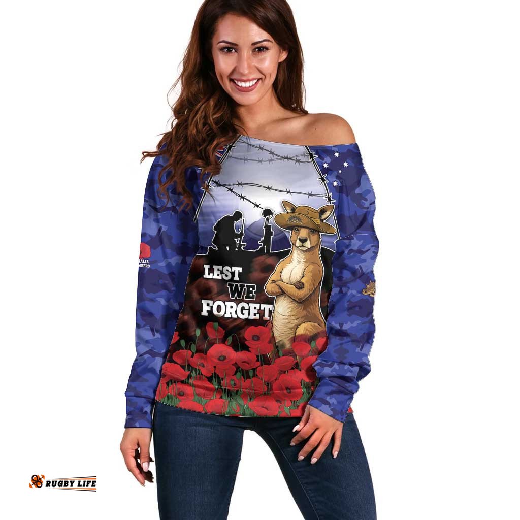 ANZAC Day Off Shoulder Sweater Lest We Forget DT05