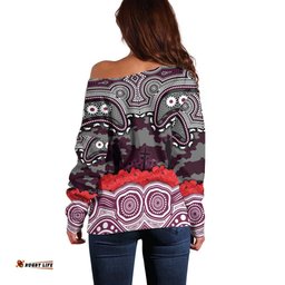 ANZAC Day Manly Warringah Sea Eagles Off Shoulder Sweater Military Memorial Aboriginal Indigenous Art TS04