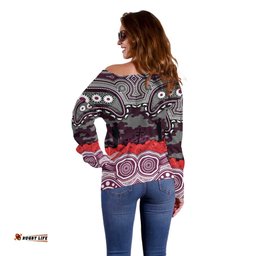 ANZAC Day Manly Warringah Sea Eagles Off Shoulder Sweater Military Memorial Aboriginal Indigenous Art TS04