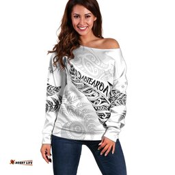 Aotearoa Personalized Lawn Bowls Maori Off Shoulder Sweater New Zealand White Tribal Silver Fern LT7