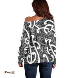 Aotearoa Maori Kowhaiwhai Off Shoulder Sweater Kiwikiwi Puhoro and Patiki LT9