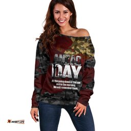 Australia ANZAC Day Off Shoulder Sweater We Will Remember Them Poppy Camouflage LT14