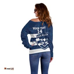 AFL Cats Football Custom Off Shoulder Sweater Geelong Proud Indigenous Art LT14
